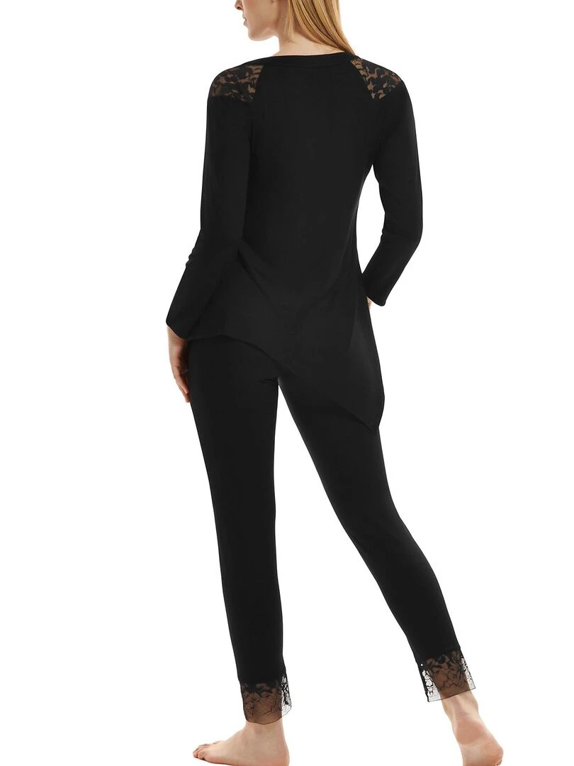 Pyjama pantalon top manches longues Flamenco Noir