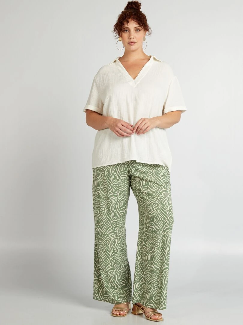 Pantalon large à motif Vert