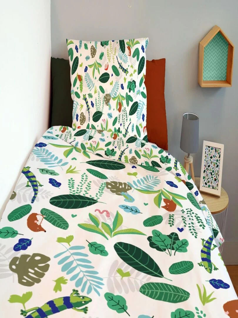 Housse de couette Catimini Forêt 140x200 cm et taie d'oreiller   100% Coton   Vert