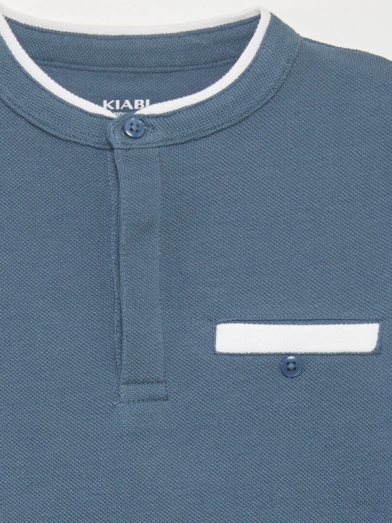 Polo en maille piquée col mao Bleu