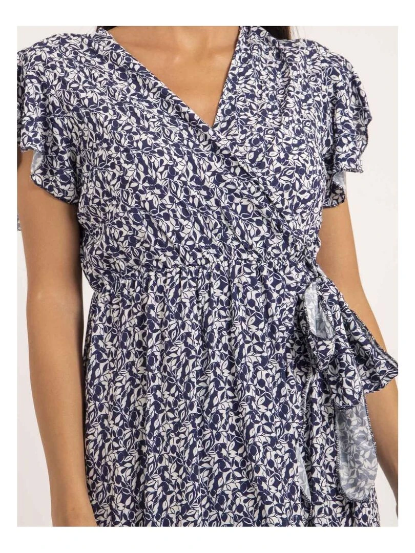 Robe courte portefeuille motifs INEZA   Bleu marine