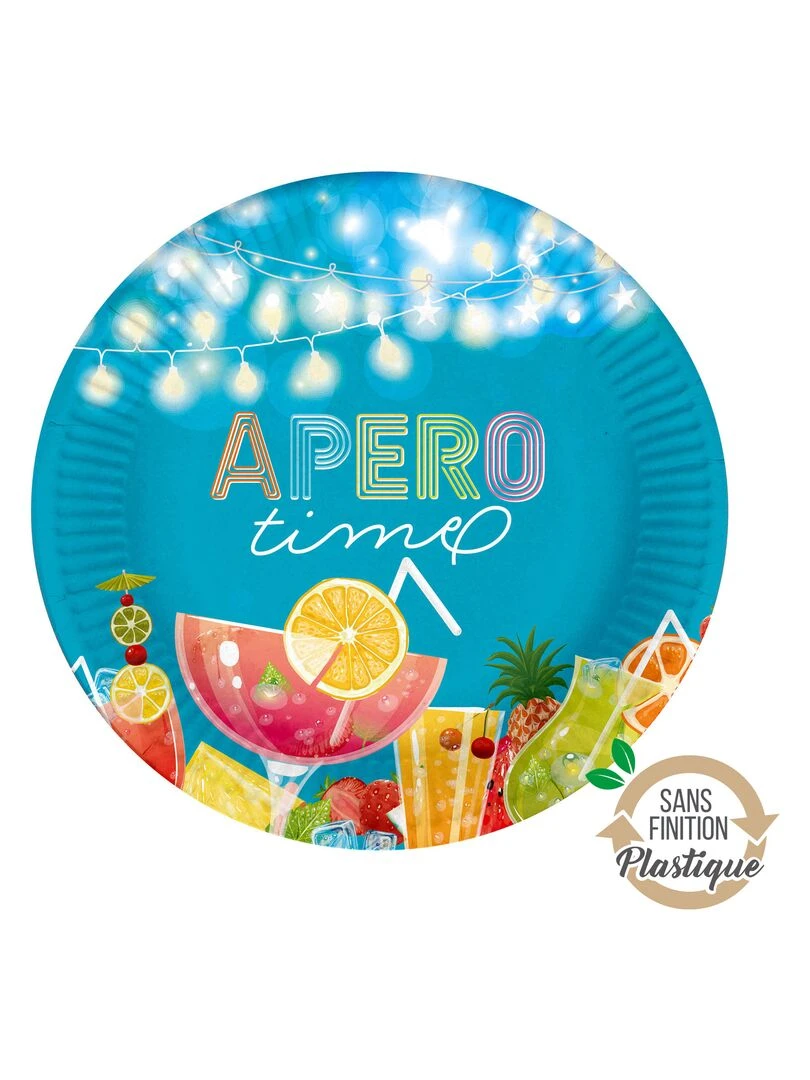 Set de 10 assiettes en carton 23 cm Apero times Bleu