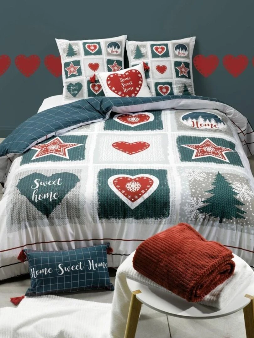 Housse de couette  Home Sweet Home + taie(s) coton 57 fils   Blanc