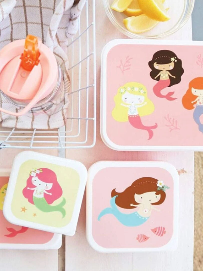 Lot de 4 boîtes à goûter Sirène   Rose