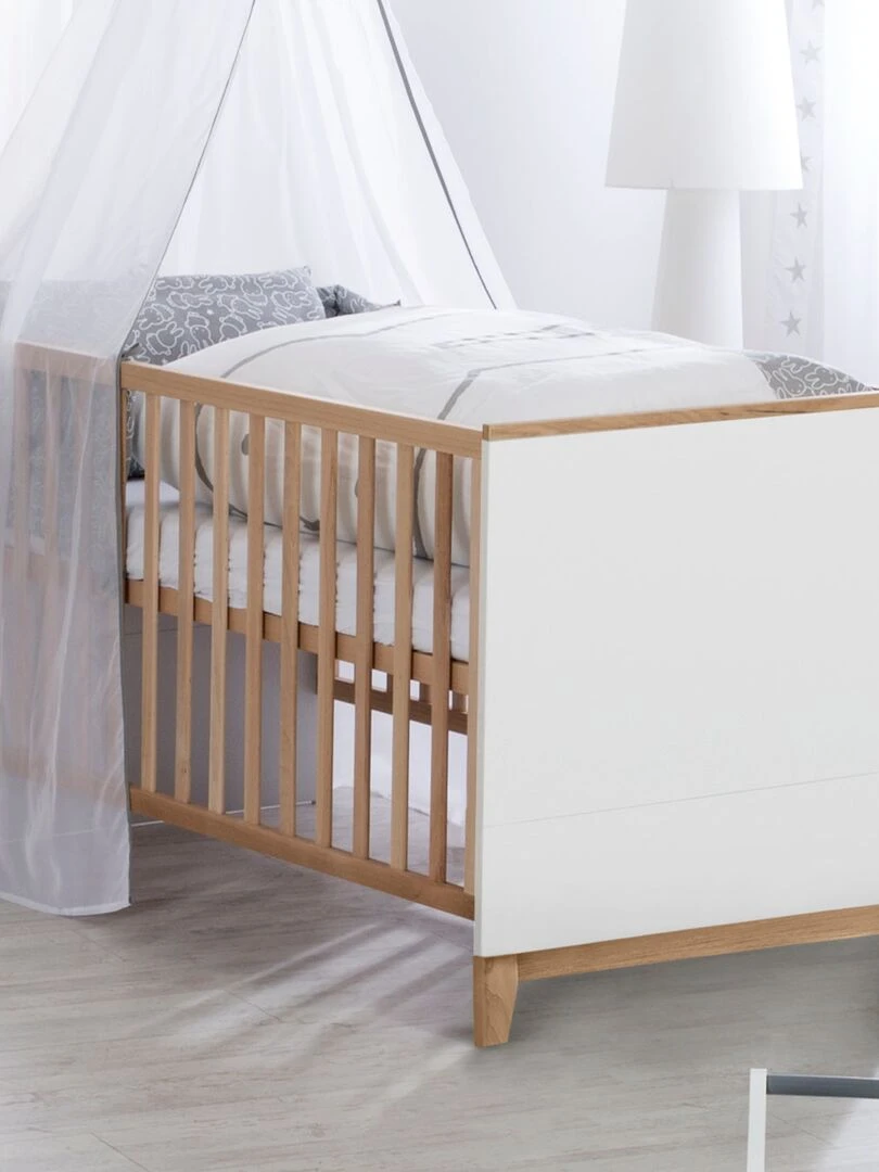 ROBA Lit bébé évolutif "Finn" Rétro 70x140 Hauteur Réglable 0 à 7 Ans Blanc/Décor Chêne Doré Blanc