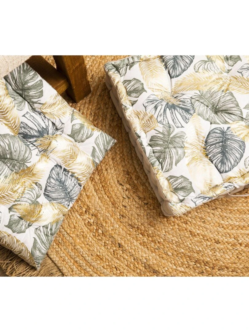 Coussin de sol en coton JUMANJI dos chambray 'Deko&co'   Blanc Vert