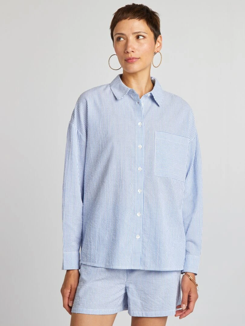 Chemise à manches longues rayée   Bleu