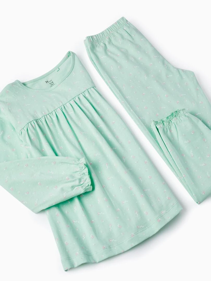 Pyjama avec motif floral pour fille 'Mimosas' manches longues BOUQUETS DES MIMOSAS   Vert clair