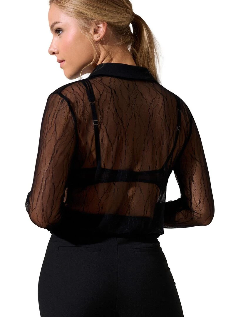 Chemise transparente manches longues Nightscape Noir