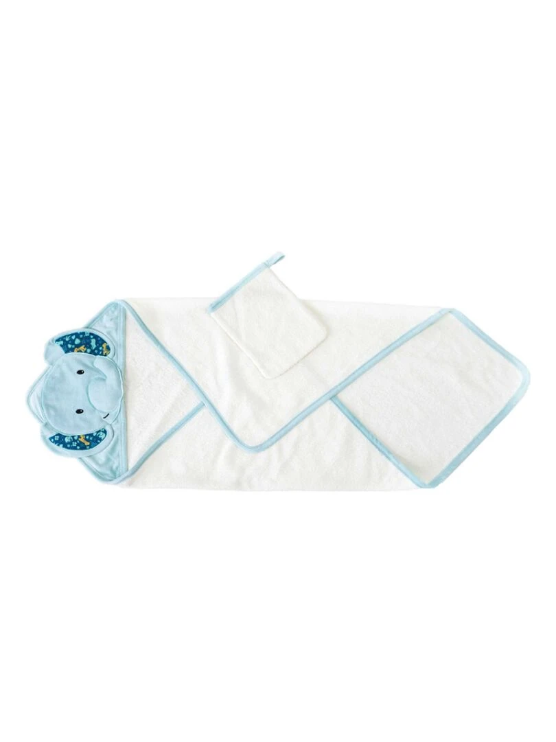 Cape de bain + gant Mo l'éléphant Zanimo (75 x 75 cm) Bleu