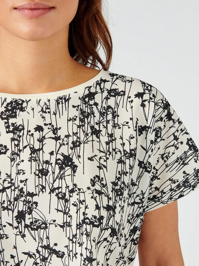 Tee shirt bimatière imprimé feuillages. Damart Beige