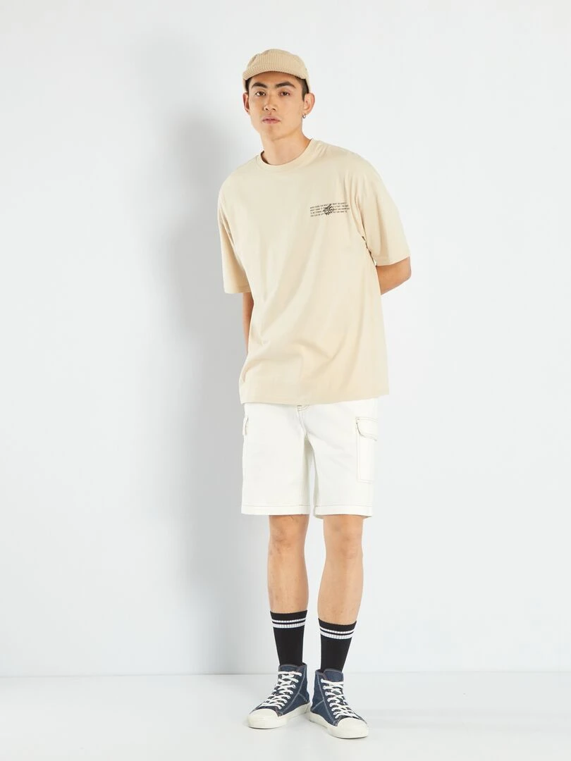 T shirt en jersey à manches courtes Beige