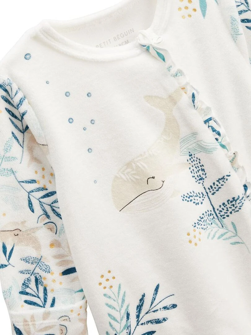 Pyjama bébé en velours ouverture zippée Iskia   Ecru