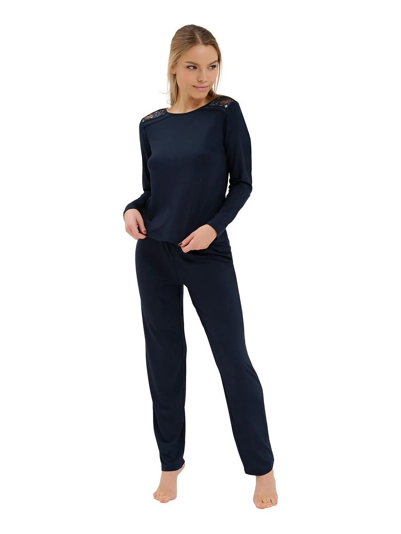 Pyjama pantalon top manches longues Mirabelle Bleu