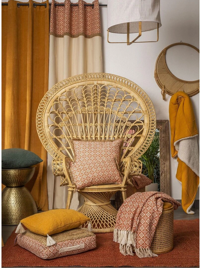 Rideau en coton et jute avec embrasse SOUK 'Deko&co'   Blanc Rouge