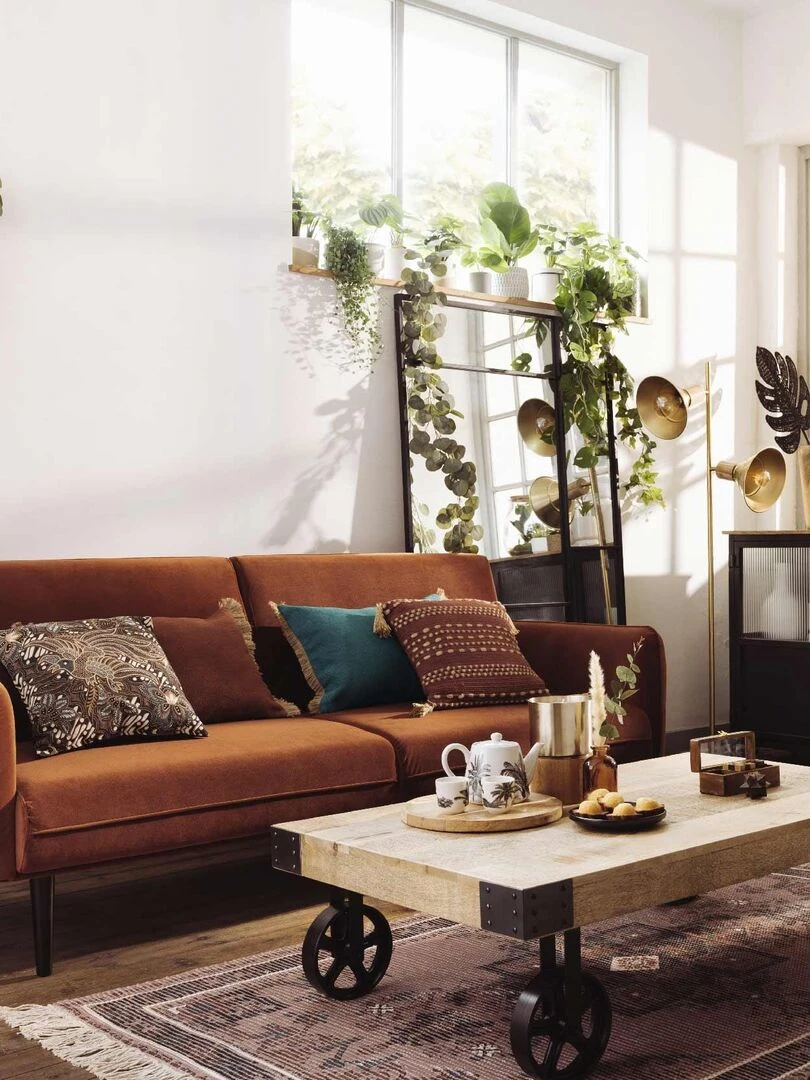 Coussin en coton et jute   Bleu