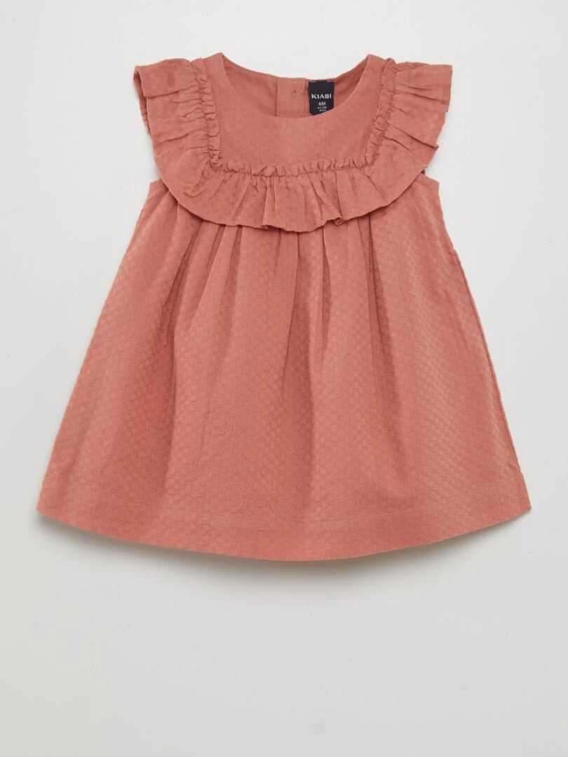 Robe évasée avec volants + culotte assortie Rose