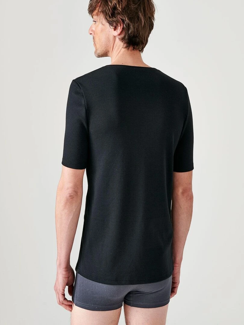 T shirt col V manches courtes maille classique Thermolactyl   Damart   Noir