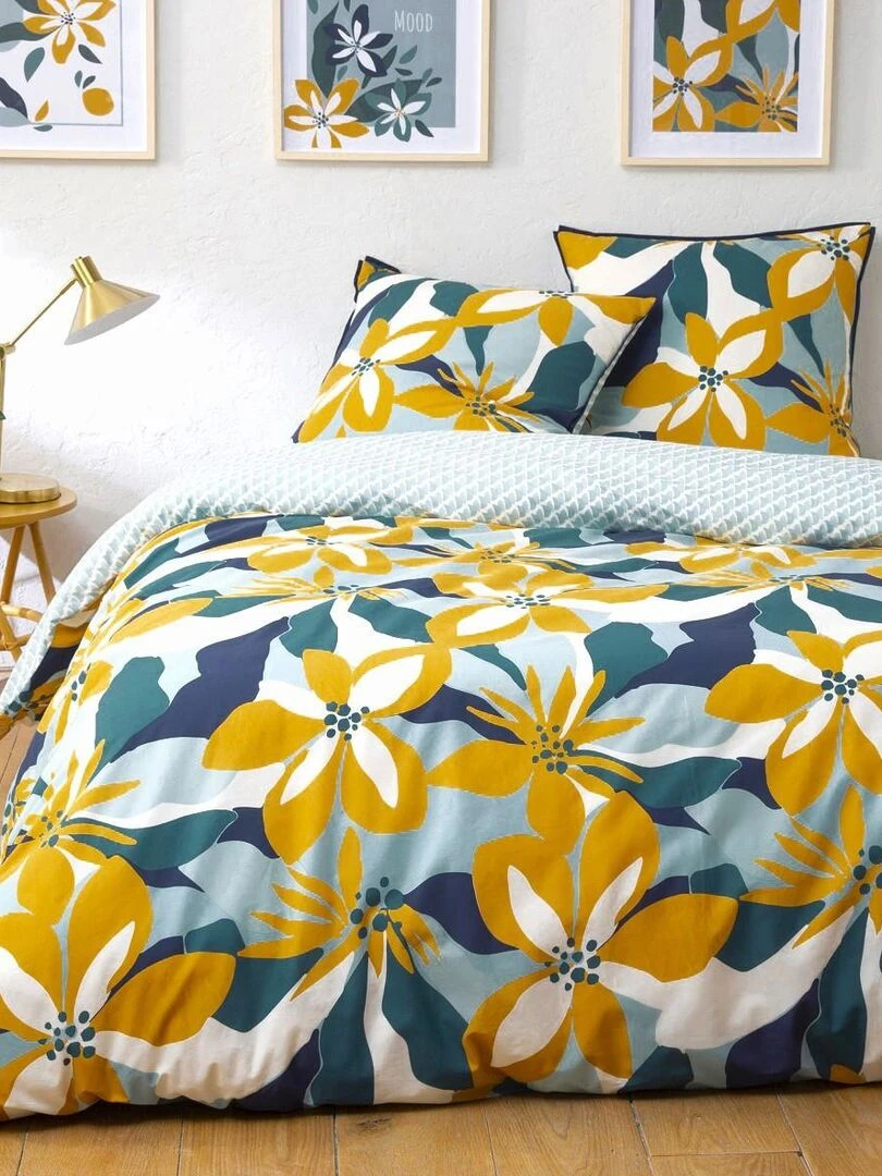 Future Home Parure de lit 2 personnes en percale 70 fils imprimé bleu Bleu