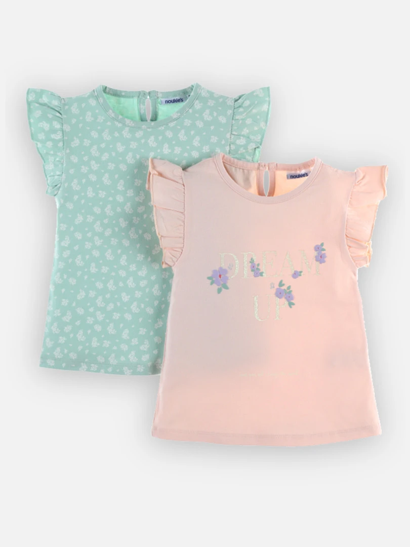 Set De 2 T shirts En Coton Bio Clair/vert D'eau Vert