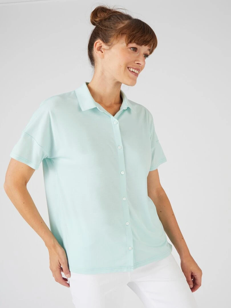 Tee shirt col chemise Climatyl Damart Bleu clair