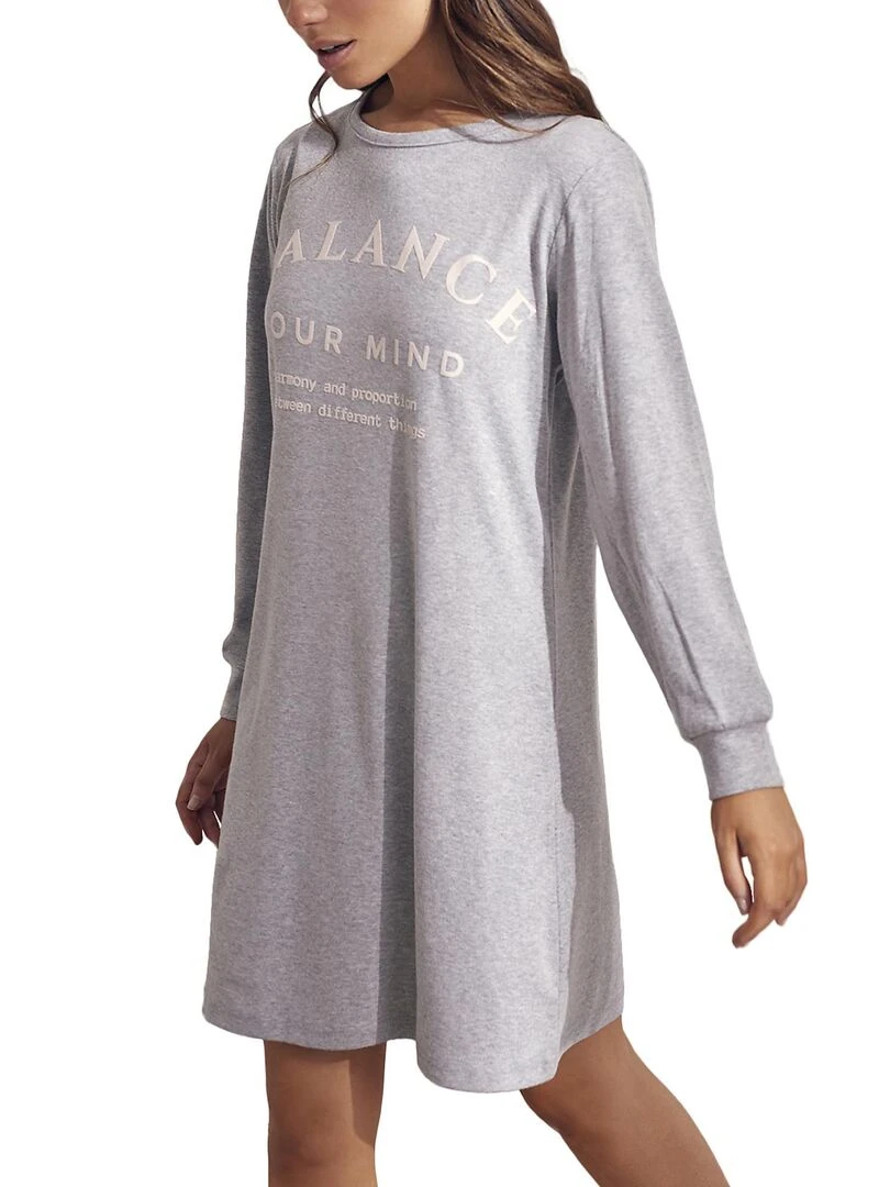 Chemise de nuit manches longues Cotton   Gris
