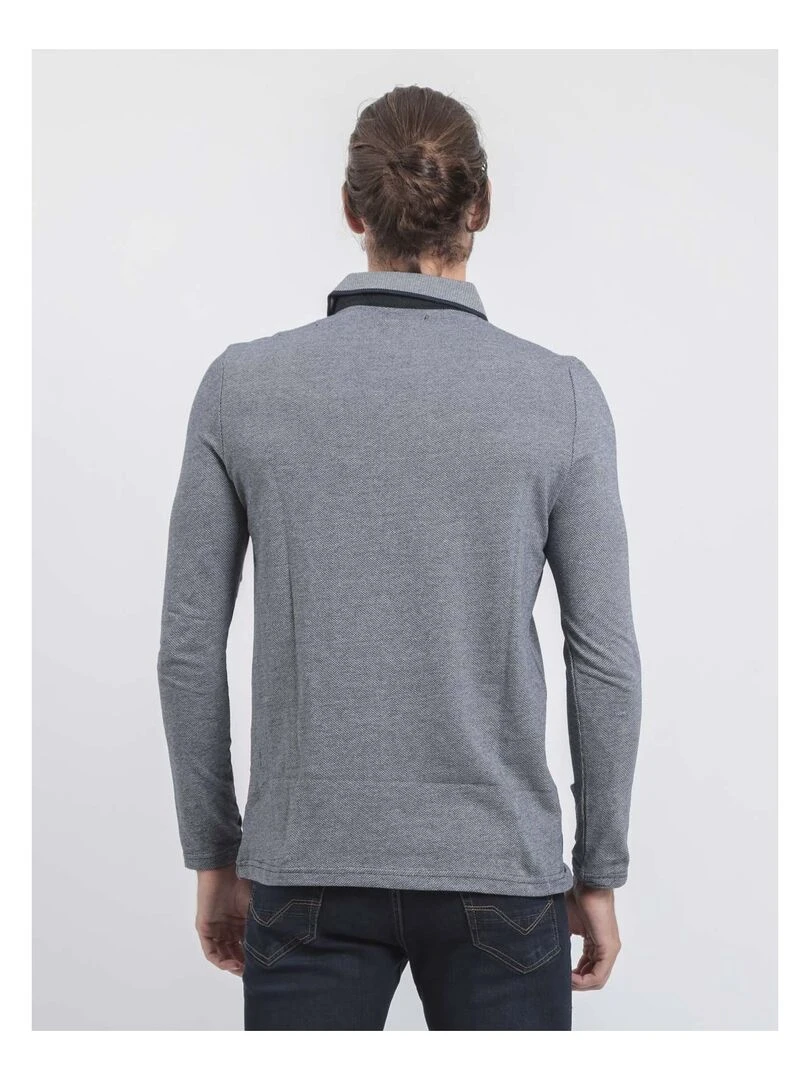 Polo manches longues pur coton PIWANGA Bleu marine
