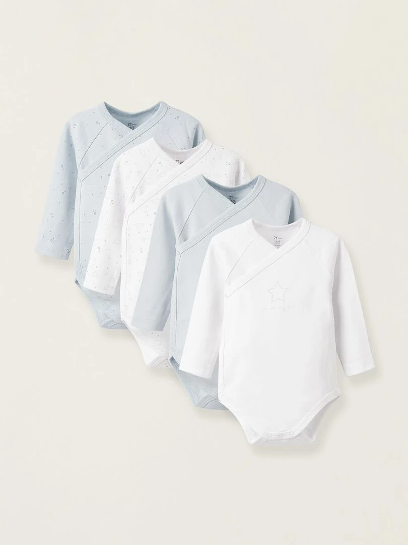Pack de 4 bodies croisés pour bébé et nouveau né 'Stars' manches longues ESSENTIALS LINE Multicolore