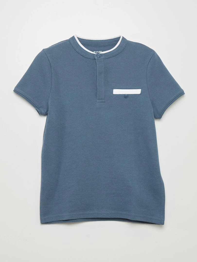 Polo en maille piquée col mao Bleu