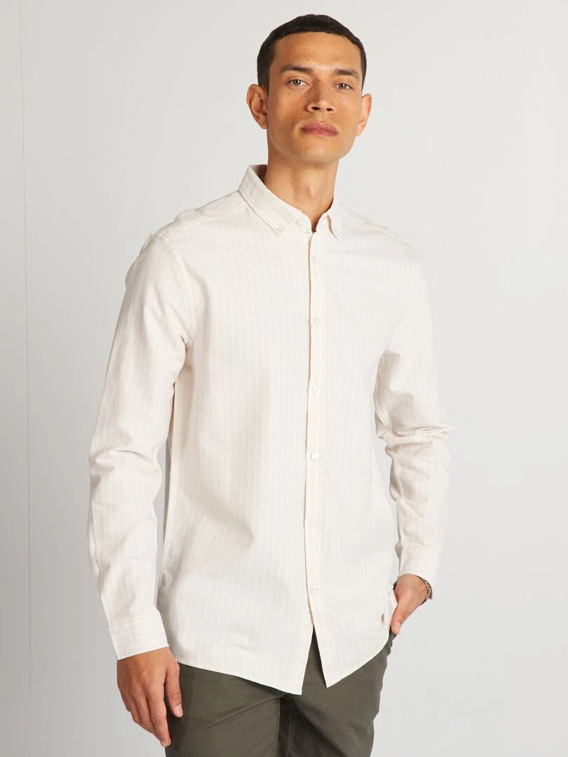 Chemise à coupe droite et à rayures Beige/blanc