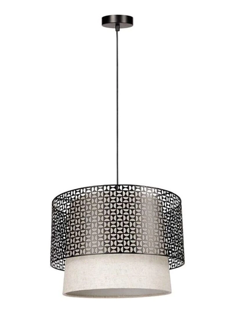 Suspension cylindrique métal lin Arsène noire beige Noir