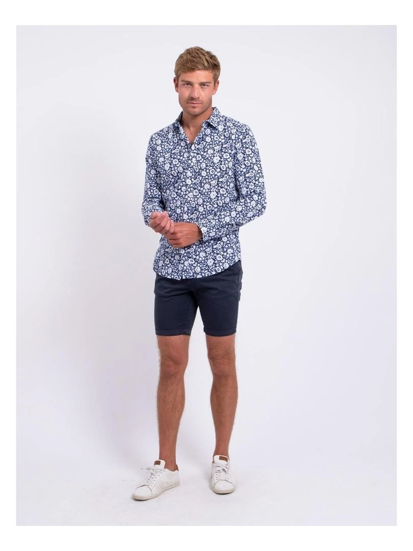 Chemise manches longues pur coton motifs DELVILLE Bleu marine