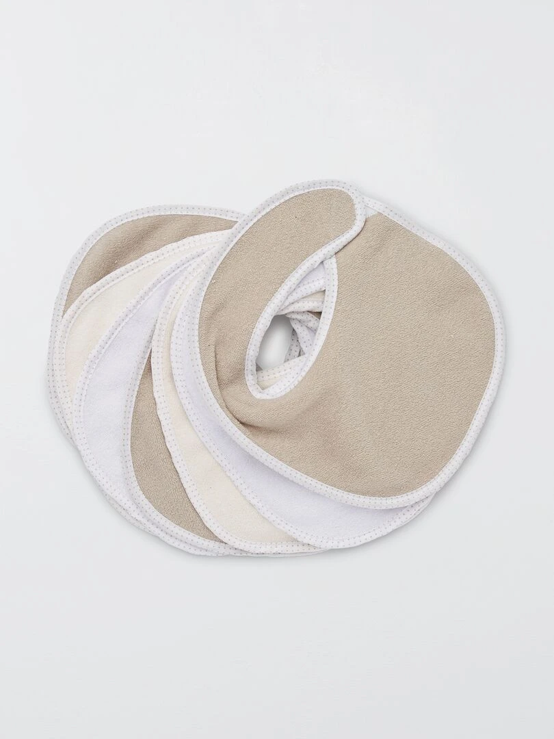 Lot de 7 bavoirs éponge à scratch Beige