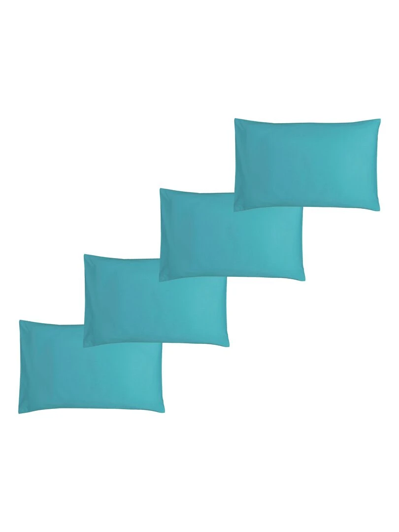 Lot x4 Taies d'oreiller 40x60 cm 100% coton Bio 'Ptit Basile' Bleu canard