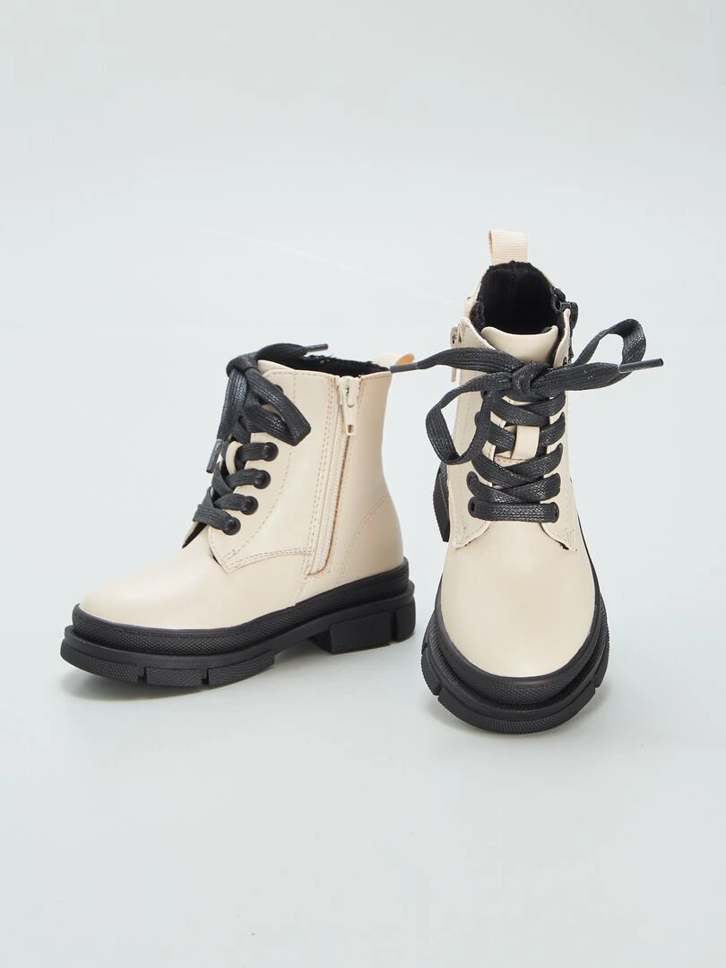 Bottines à lacets et fermeture   Beige
