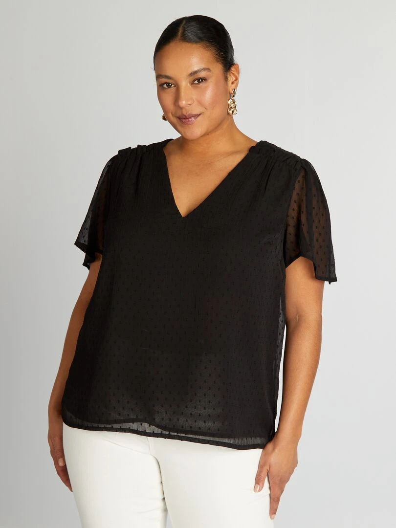 Blouse en voile 'plumetis'   noir