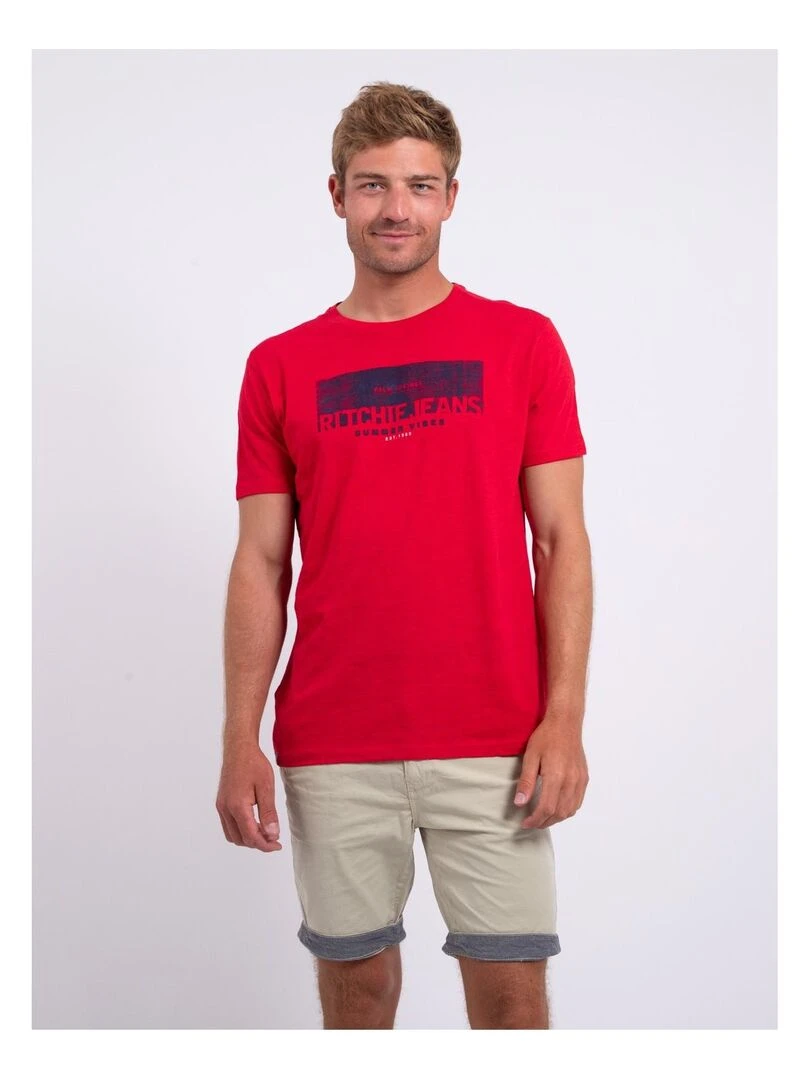 T shirt manches courtes col rond pur coton NOTELOX Rouge