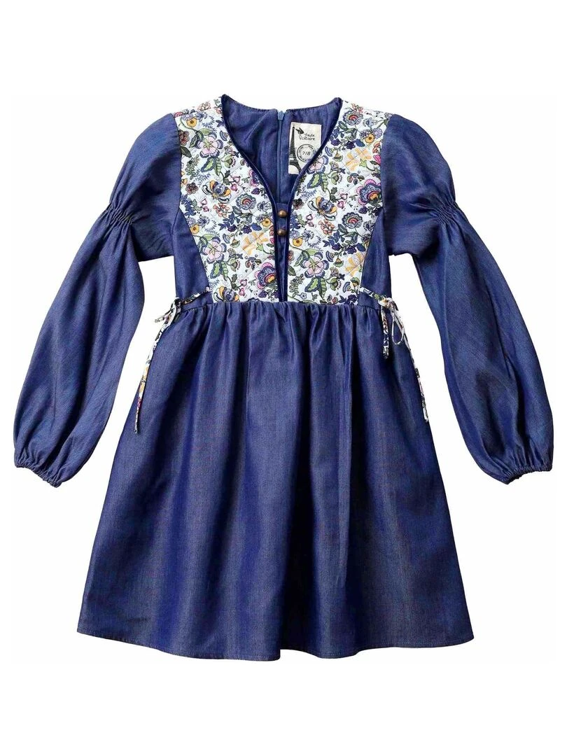 Robe Intersaison Coton Bleu Fleurie Liberty Rose Fille  MARGOT   'LA FAUTE A VOLTAIRE'   Bleu
