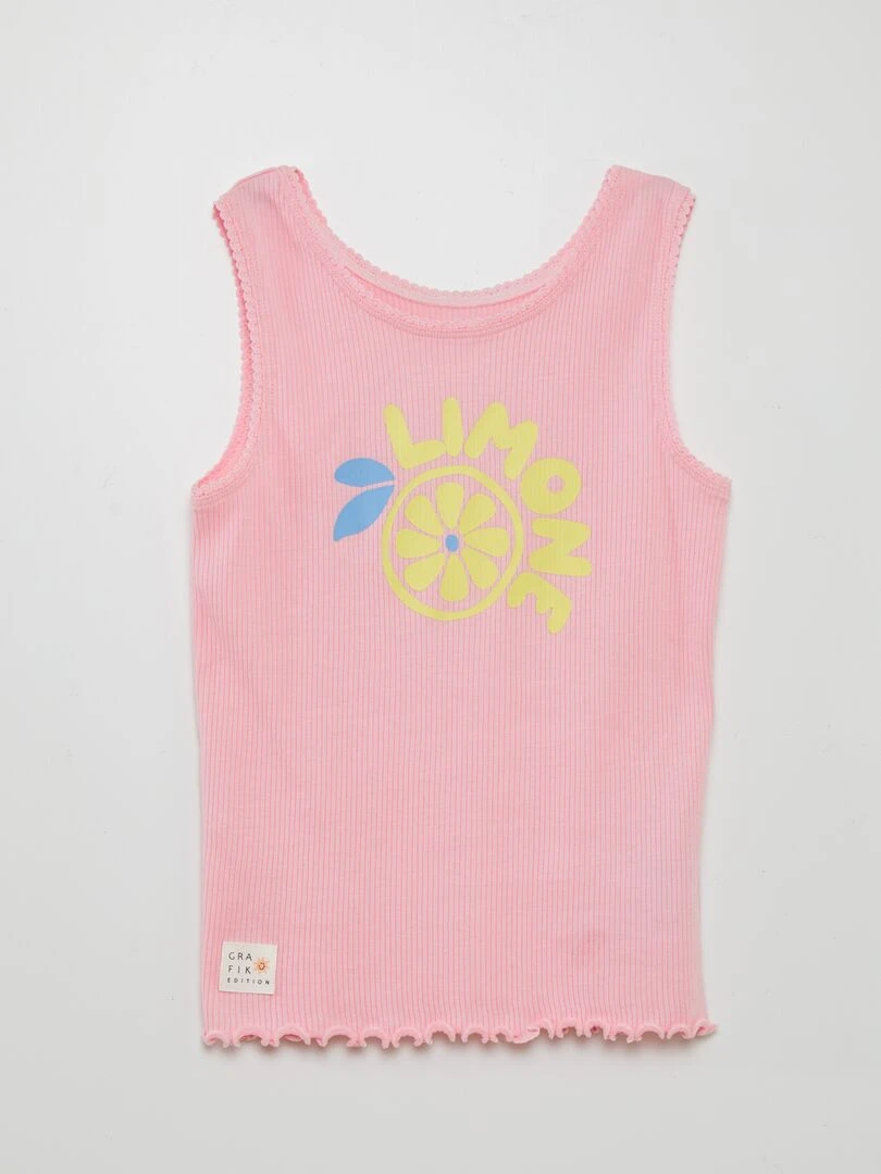 Débardeur côtelé avec finition en dentelle et volantée   Grafik Edition   Rose