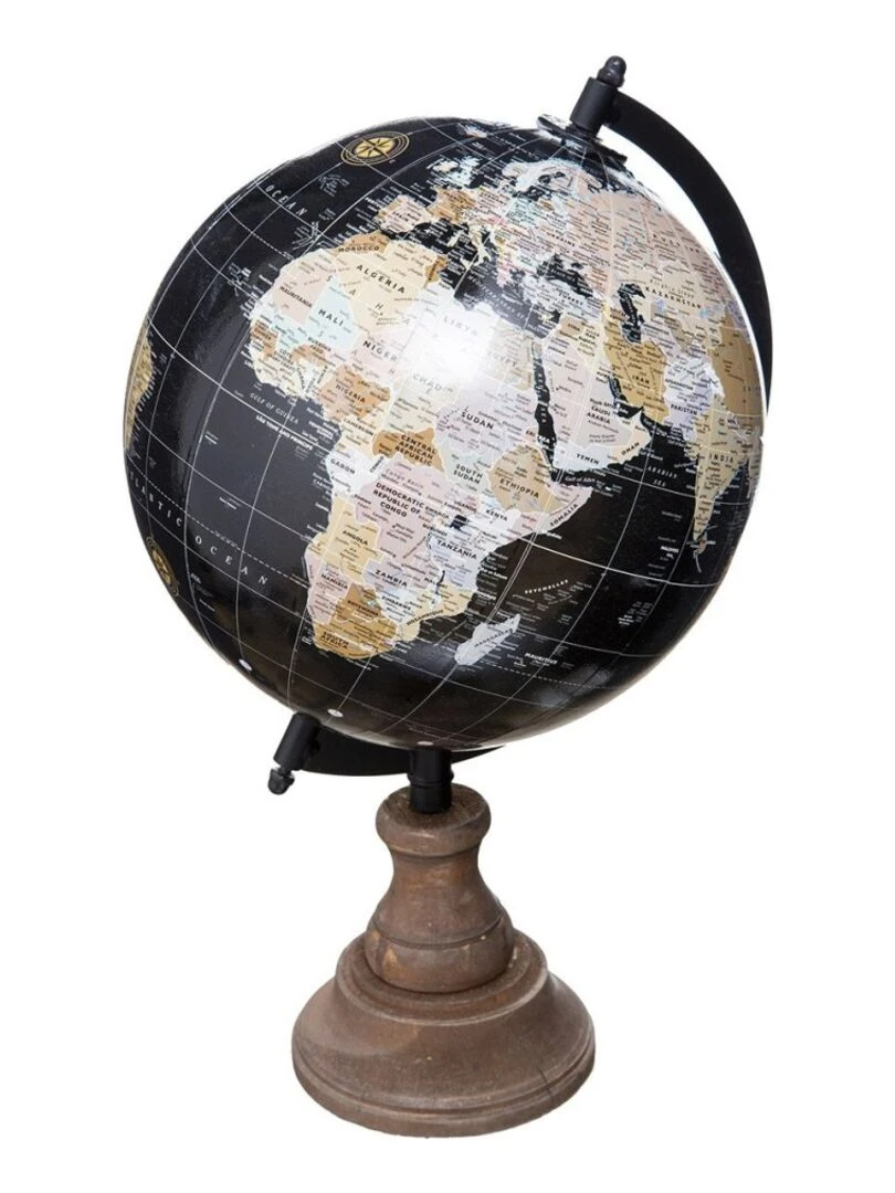 Globe terrestre base bois H32 Noir