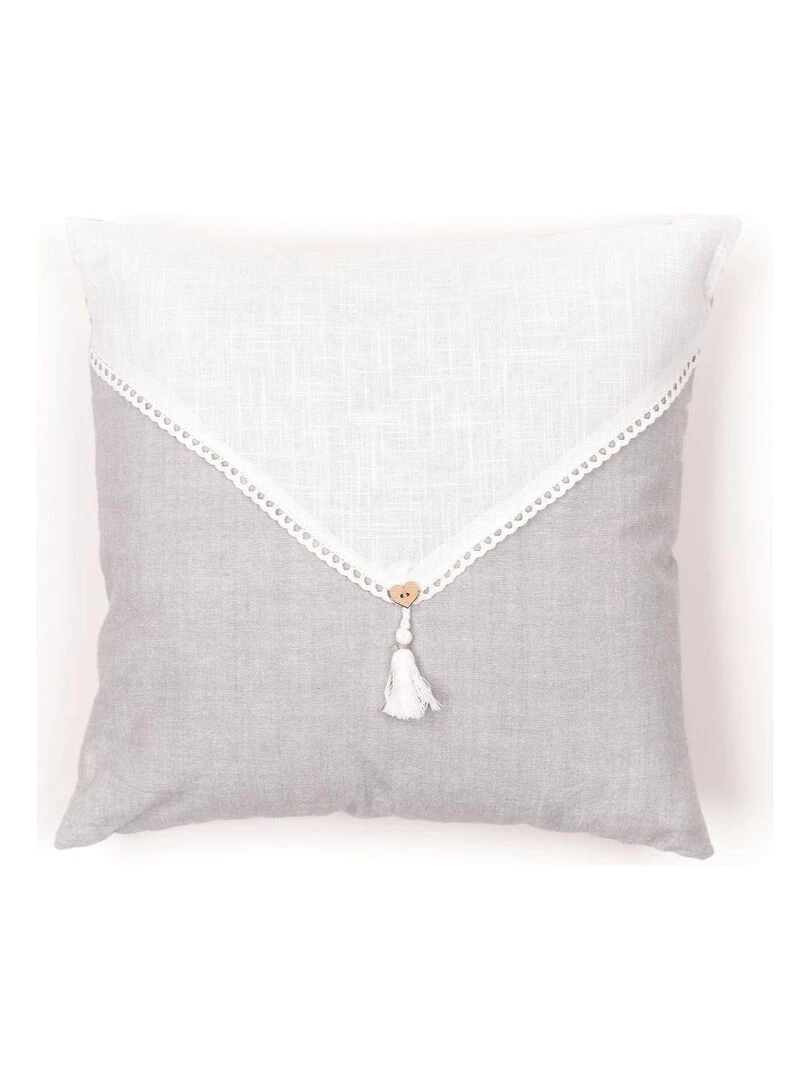 Coussin déhoussable avec pompon 'CHARME' 'TODAY' Gris clair
