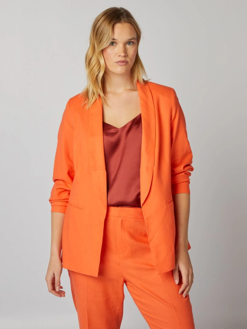Veste de tailleur à col droit avec lin Orange