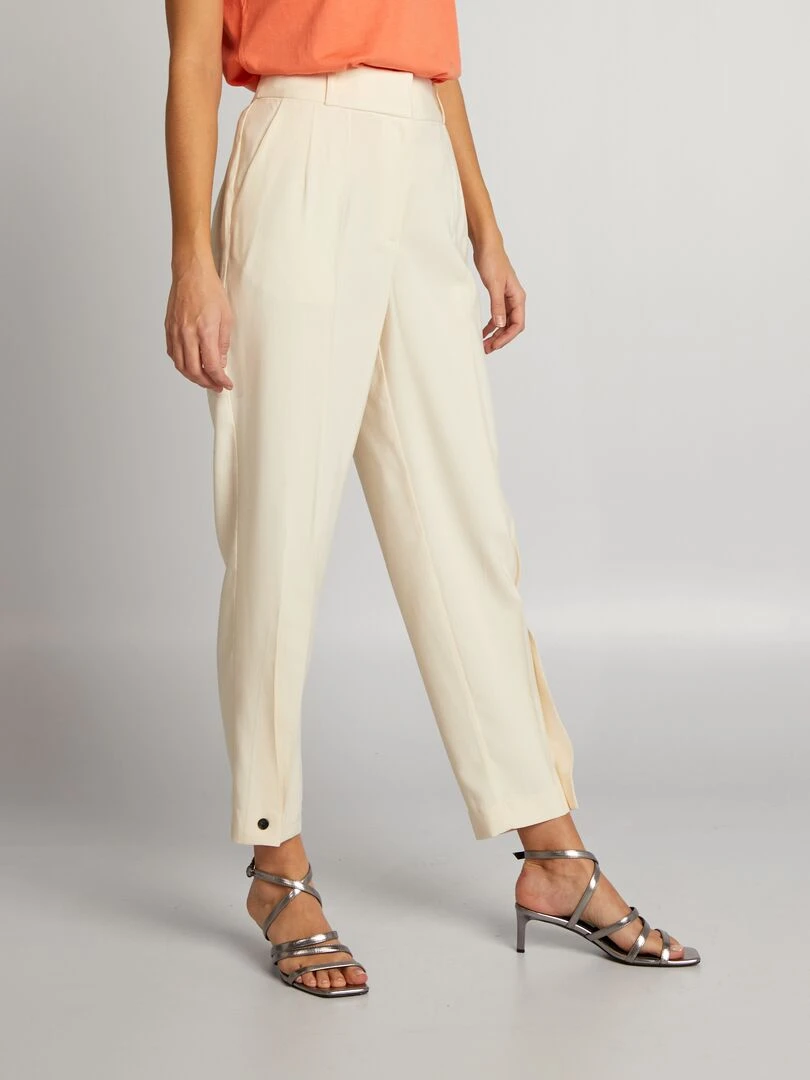 Pantalon droit à taille haute   Crème