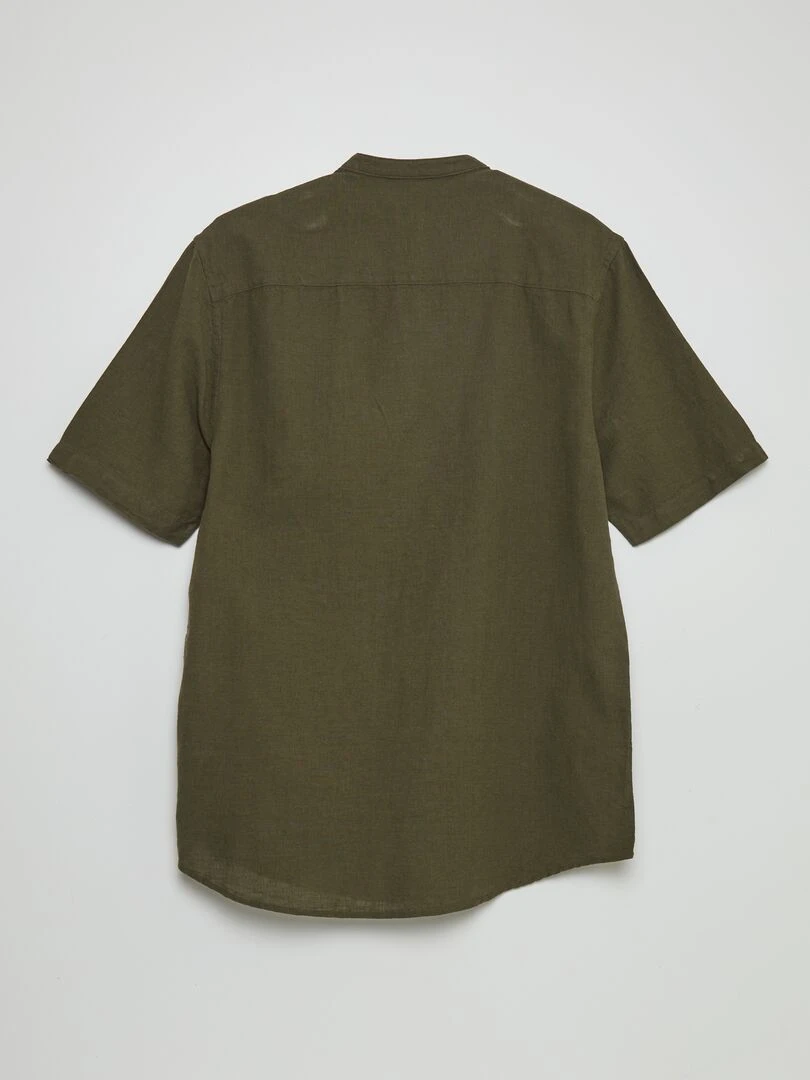 Chemise manches courtes col mao en lin Kaki