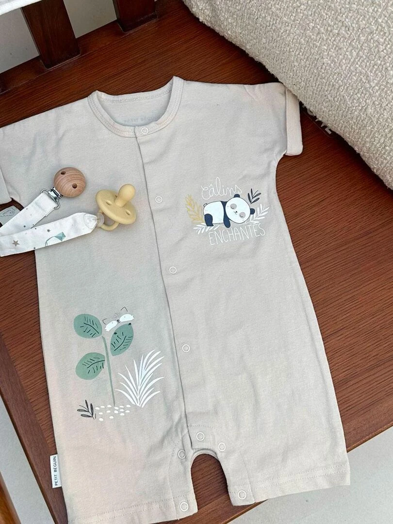 Combishort bébé mixte Mini Panda   Beige sable