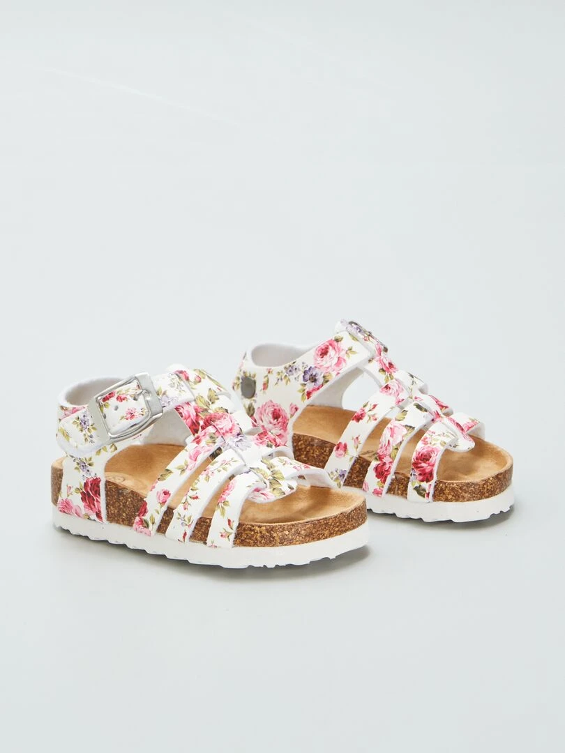 Sandales avec boucles fantaisies Blanc/rose