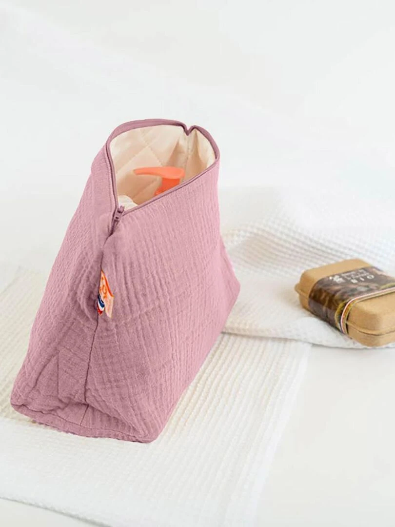 Trousse de Toilette en Coton Bio Rose   Rose