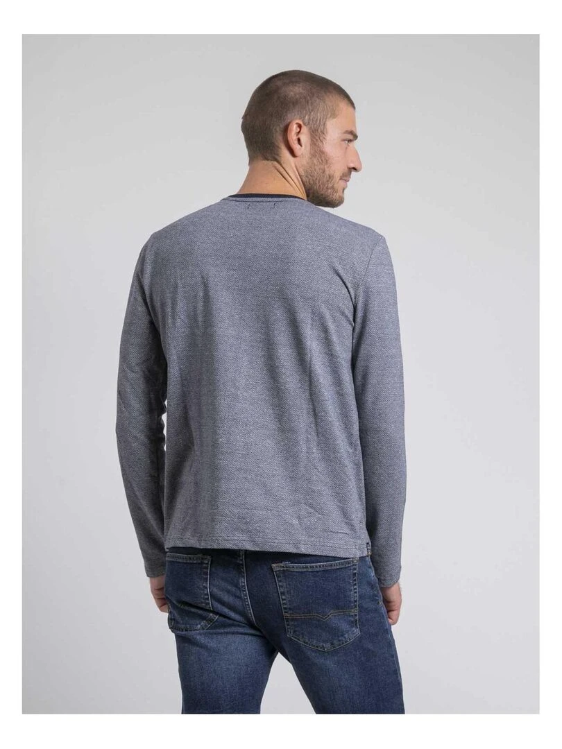T shirt manches longues col rond pur coton JARAMOJI Bleu marine