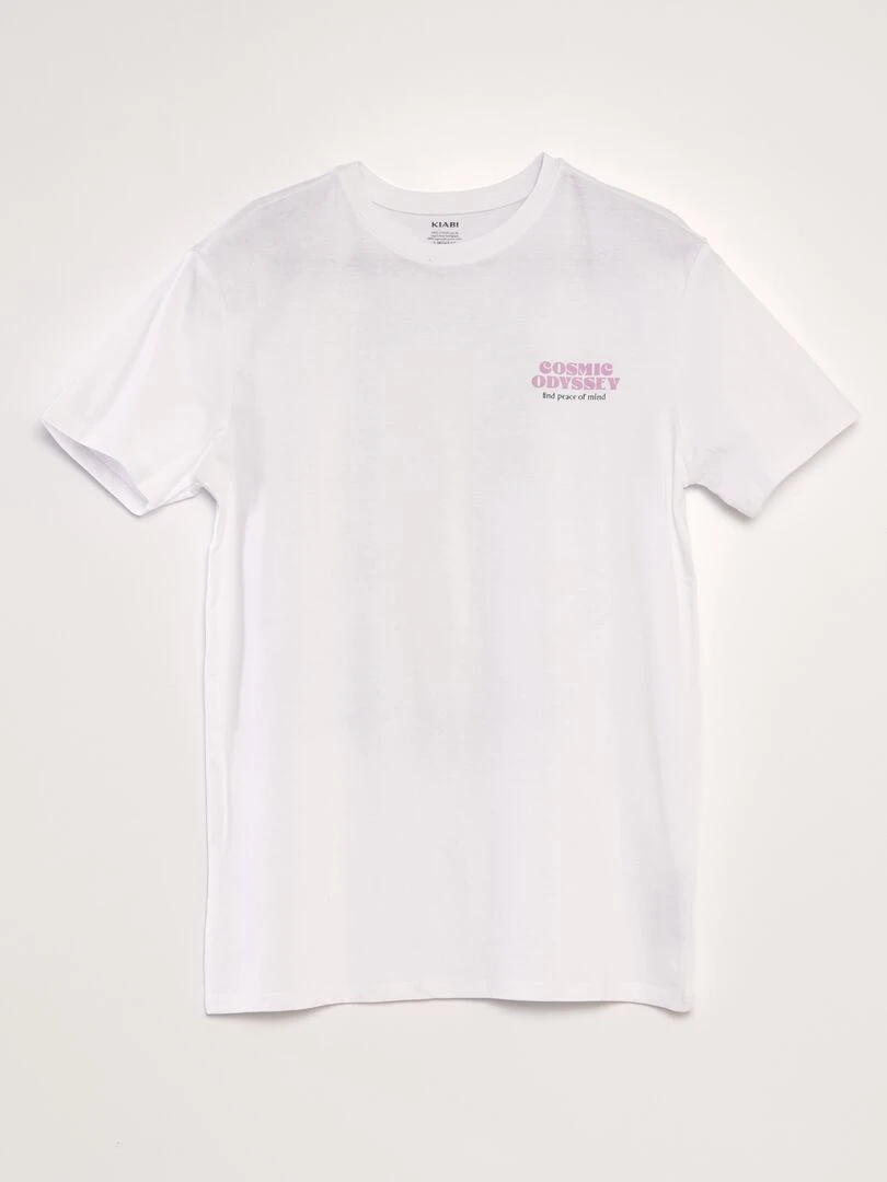 T shirt imprimé à col rond Blanc 'cosmic'