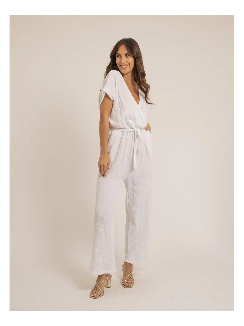 Combi pantalon gaze de coton EROLIE   Blanc